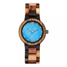 1.65 Inch Wooden Wrist Watch 3BAR Quartz Female Wooden  Dial Blue White
