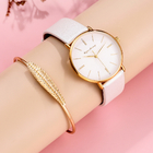 Silver Watch Set 36mm Watch Gift Set Women'S Ultra-Thin Quartz Watch 3ATM One Leaf Bracelet Fashion Matching