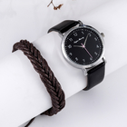 38mm Black Women'S Leather Strap Watch Set With Rope Knitting Bracelet 3ATM Women'S Watch Gift Set