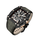 Business 44mm Automatic Mechanical Hollow-Out Multi-Function Watch OEM Men'S Waterproof Military Green Leather Strap