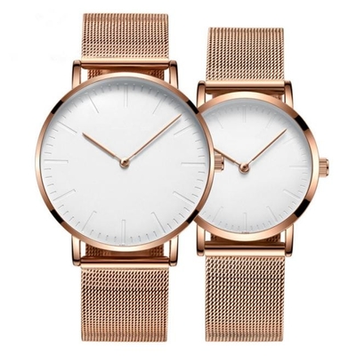 36mm 44mm Quartz Watches For Couple 0.78 Inch Stainless Steel Mesh Strap
