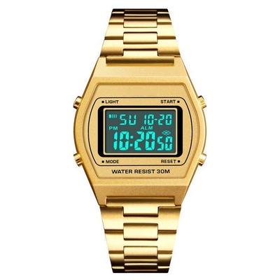Gold 39*34mm Waterproof Electronic Watch Led Digital Waterproof Watch Chronograph