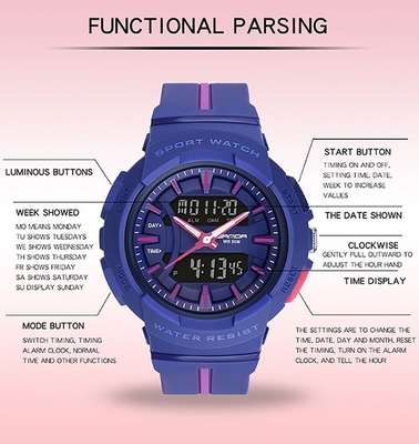 Pink Plastic Quartz Watch PEM 3ATM Plastic Watches For Ladies LCD